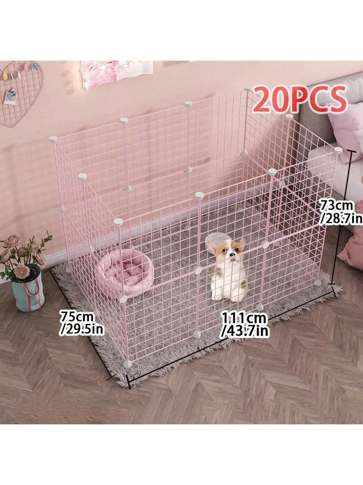 Pink dog pet fence Indoor isolation dog cage Small dog iron guardrail Free combination pet fence for cats and dogs