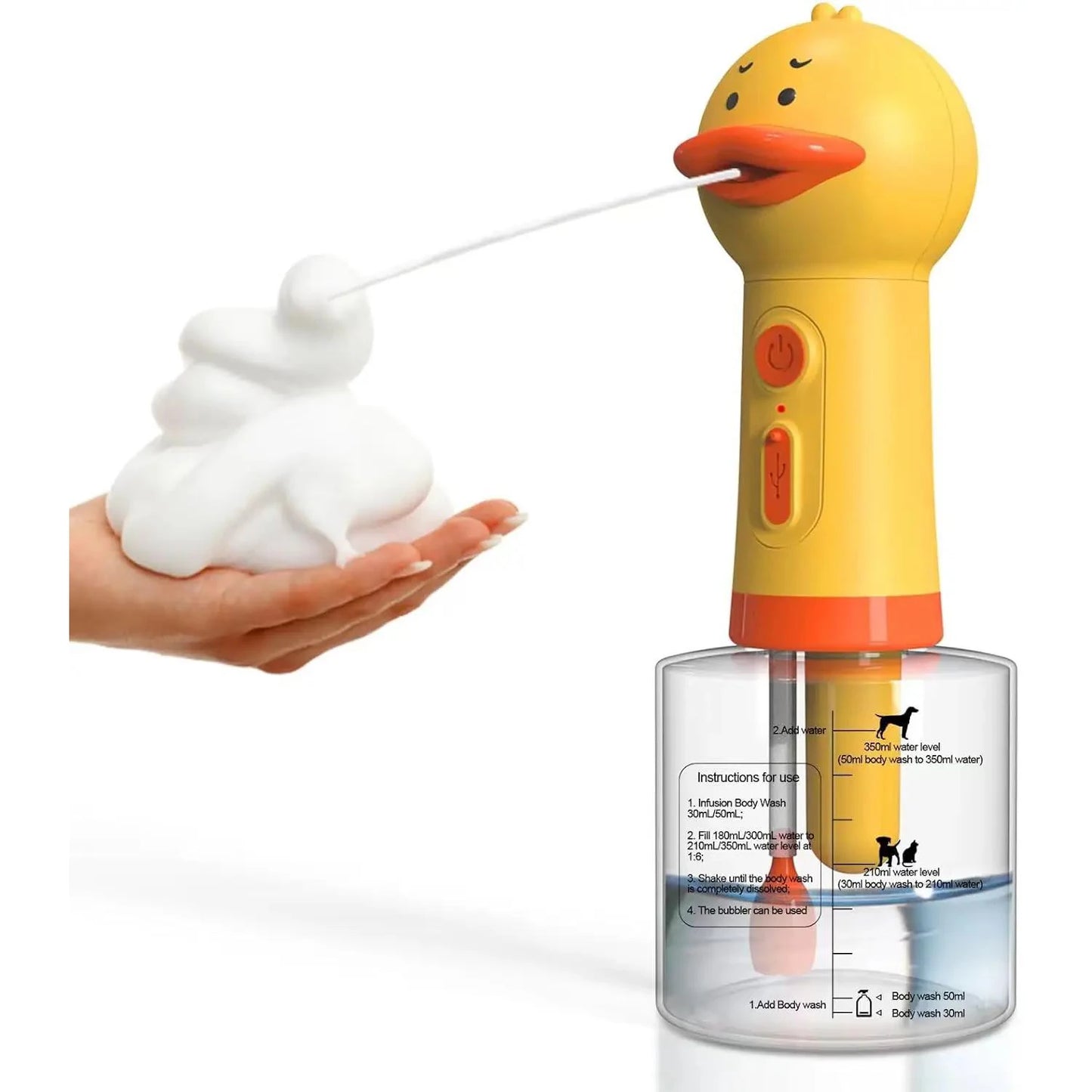 Handhold Electric Little Yellow Duck Bubble Machine Foam Dispenser Dogs Cleaning Shower Gel Dilution Bottle Pets Bathing Bubbler