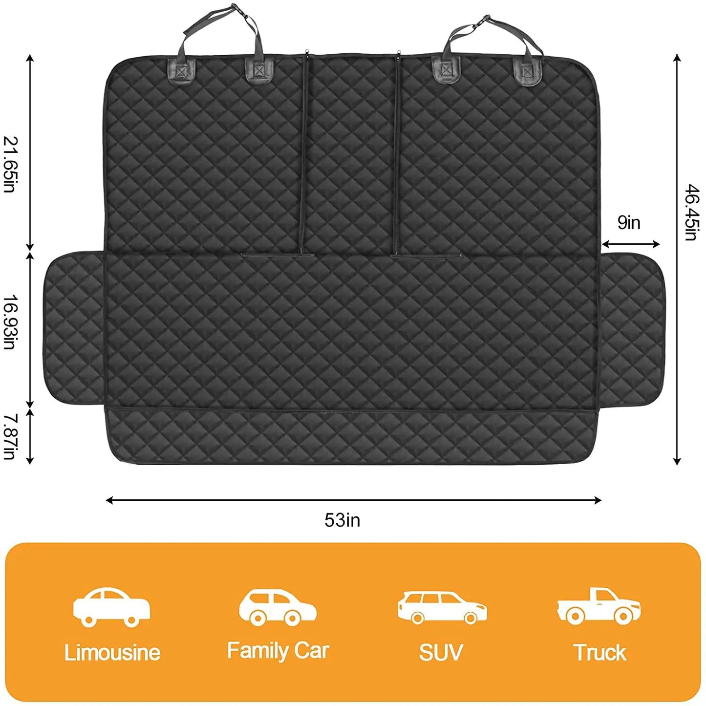 Dog Car Seat Cover 100% Waterproof Dog Seat Cover With Side Flaps Pet Seat Cover for Back Seat Black Carrier Hammock Convertible