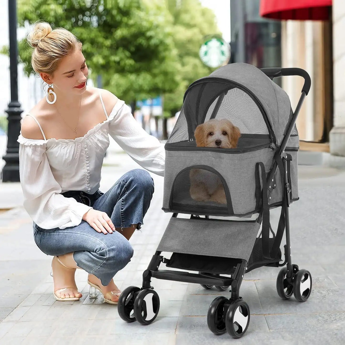 Pet Stroller Premium 3-in-1 Multifunction Jogger Stroller for Medium Small Dogs Cats Folding Lightweight with Detachable Carrier