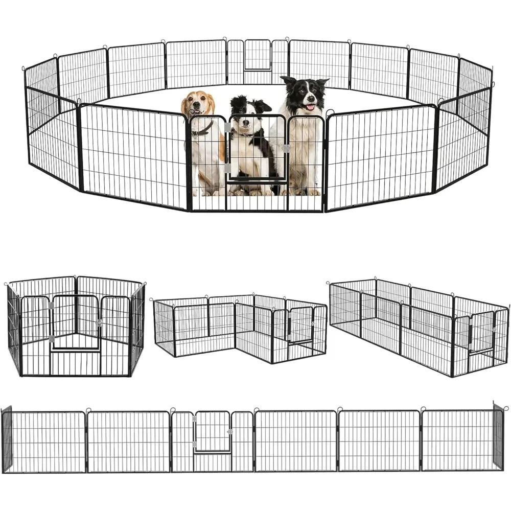 Heavy Duty Metal Dog Plaype/Fence for Outdoor, 8/16 Panels 24"/32"/40" Height Rustproof with Doors for Large/Medium/Small Dogs