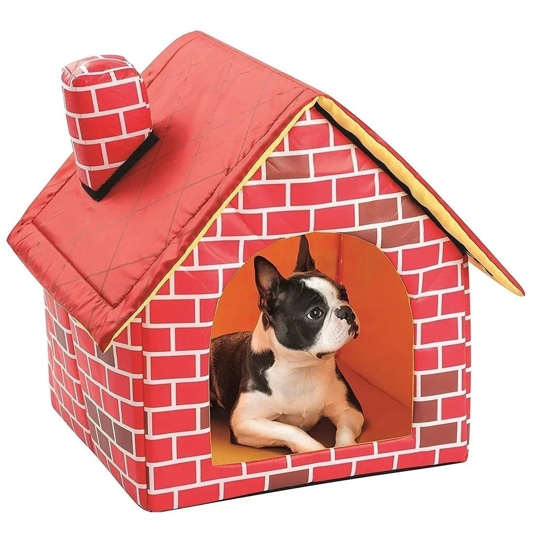 Niche pliable pour petit chien et chat, chaude et confortable, portable, style mur de briques, niche pour chien et chat