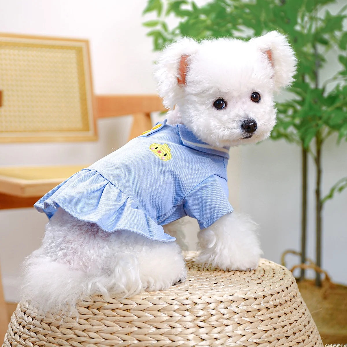 1PC Pet Clothing Cat Spring/Summer Thin Pullover Polo Student Dress Blue Suitable for Small and Medium Dogs