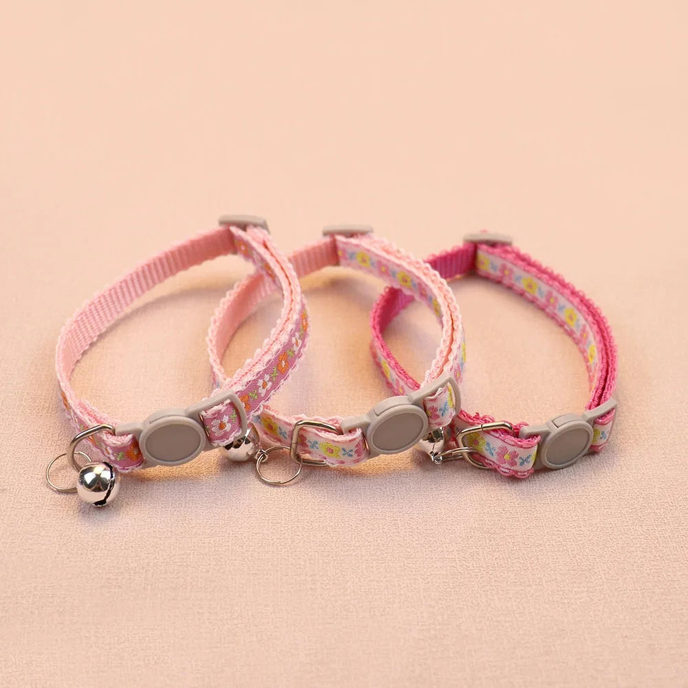 Hand Knitting Flower Pet Lace Cat Collar With Bell Colorful Retro Style Adjustable Safety Necklace For Puppy Cat Accessories