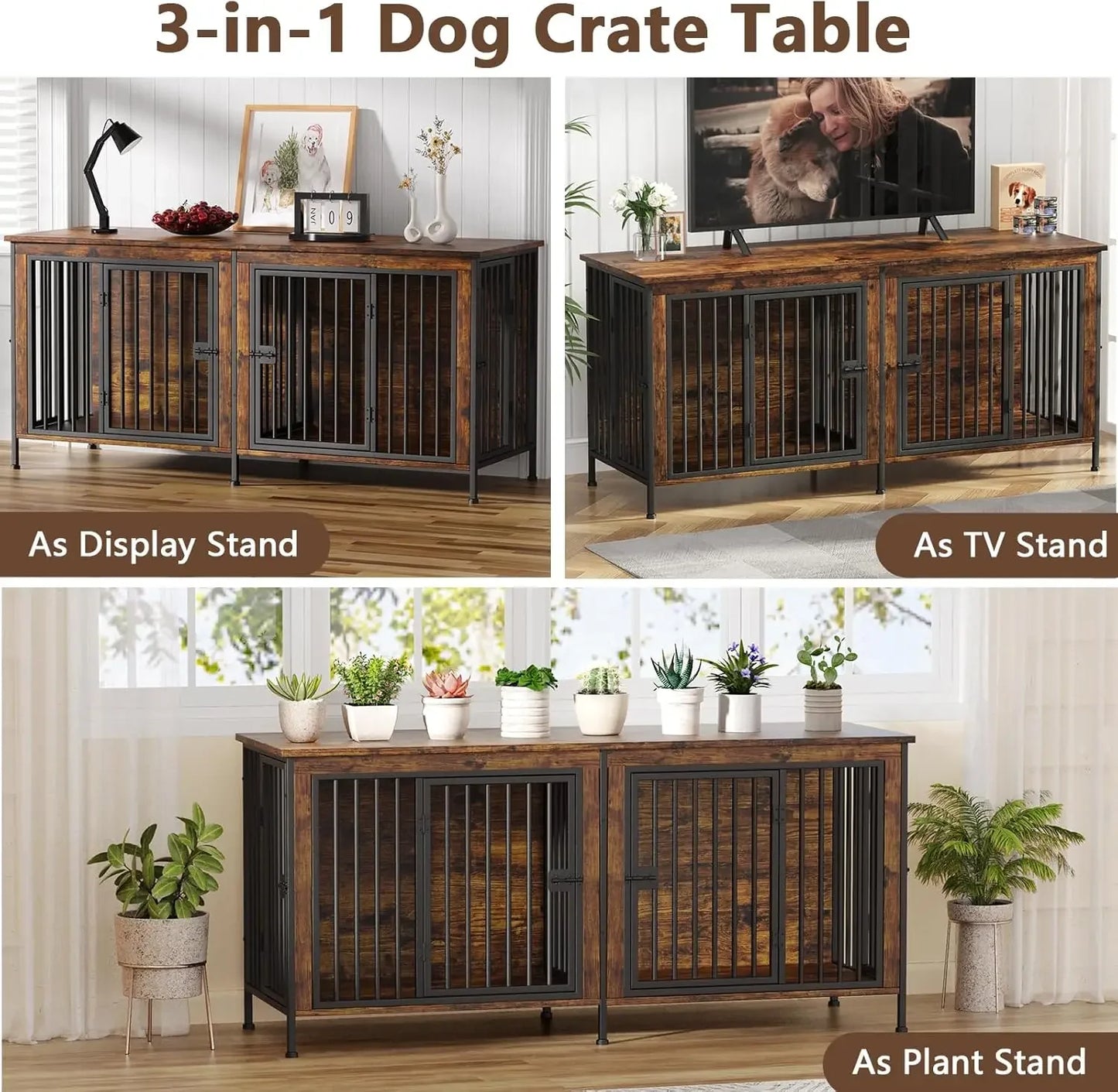 78 Inch Dog Cage Furniture for 2 Dogs, Extra Large Double Dog Crate Furniture Large Breed,Furniture TV Stand,  Divider