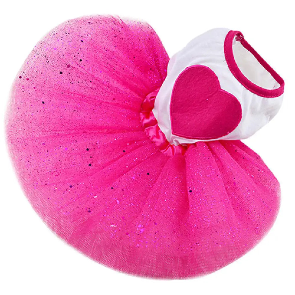 Pet Dog Love Heart Sequins Gauz Dress Skirt Puppy Cat Rose Red Clothes