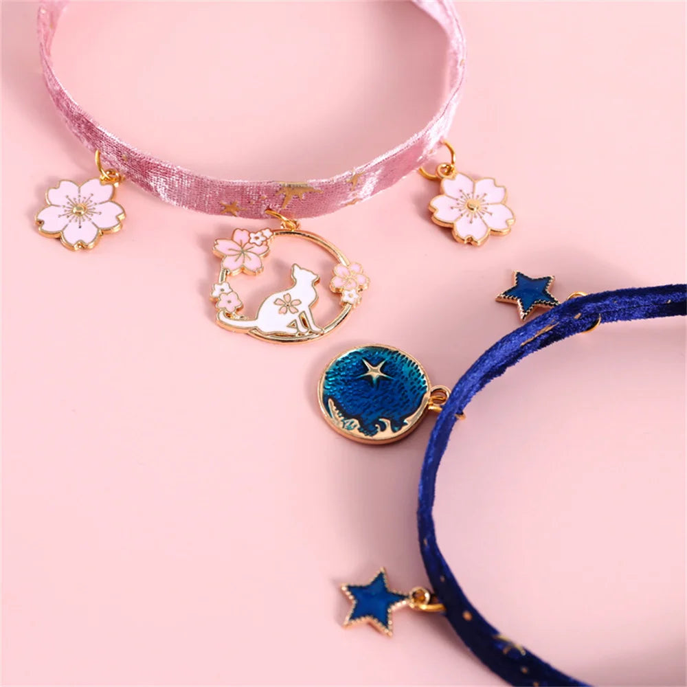 Multicolor Cat Collar Pet Collar Kitten Dog Tie Adjustable Neck Strap Cute Moon Star Puppy Cat Necklace Pets Accessories