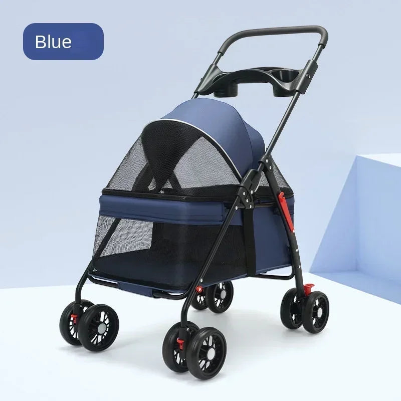 Puppy Stroller Travel Breathable Aluminum Cat Dog Stroller Detachable Easy Folding Pet Stroller for Teddy Golden Retriever