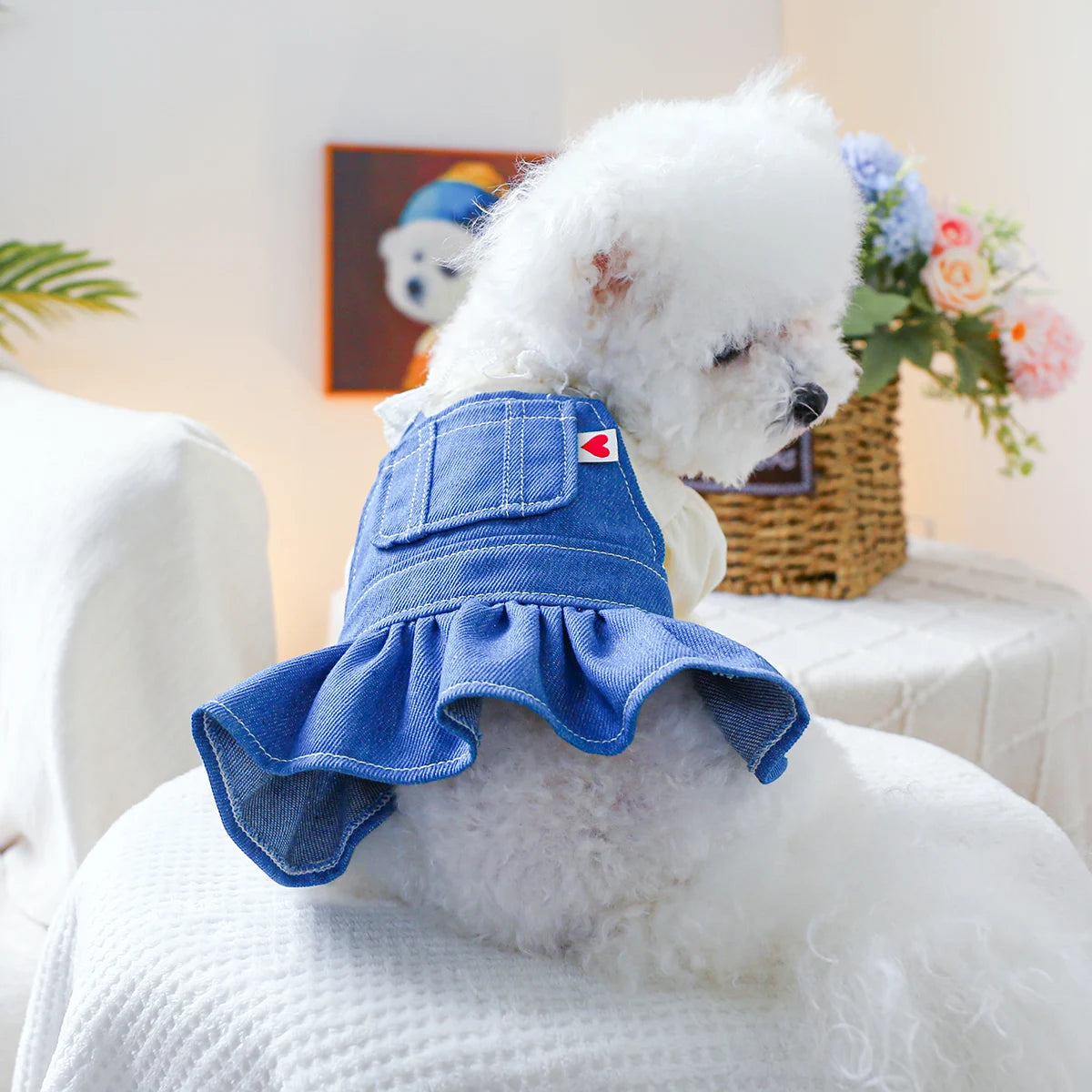 1PC Pet Clothing Spring and Autumn Heartbeat Cowboy Princess Skirt Suitable for Small and Medium sized Dogs