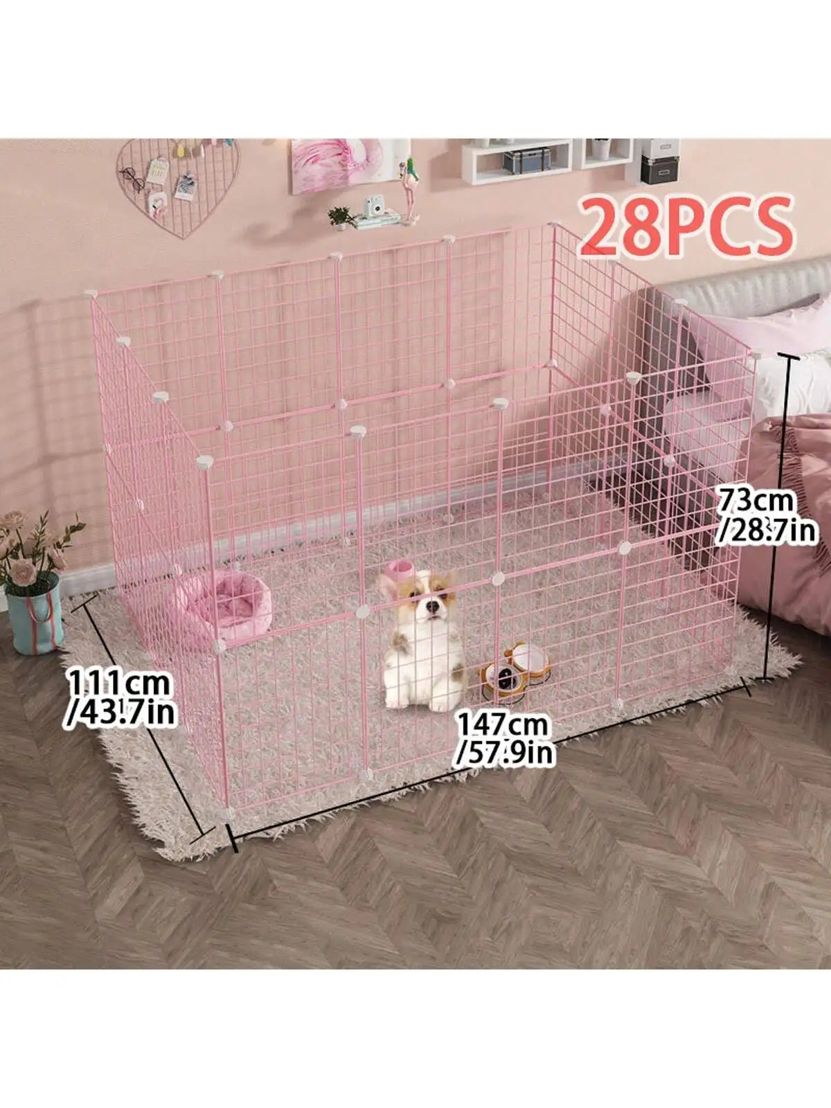 Pink dog pet fence Indoor isolation dog cage Small dog iron guardrail Free combination pet fence for cats and dogs