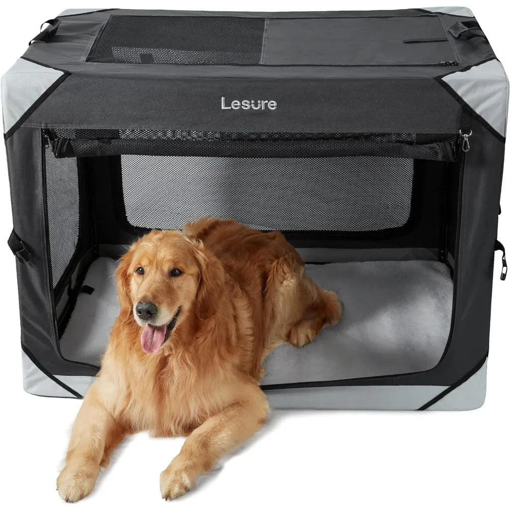 Collapsible Dog Crate - Portable Dog Travel Crate Kennel for Extra Large Dog, 4-Door Pet Crate with Durable Mesh Windows