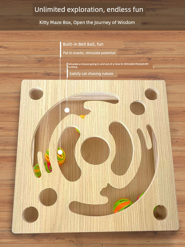 Maze Box Solid Wood Self-Hi Puzzle Game Cat Toy