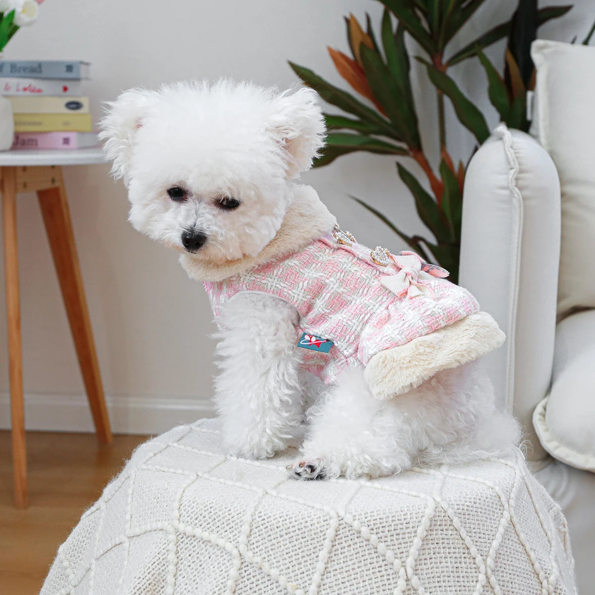 1PC Pet Clothing Autumn/Winter Thick Pink Small Butterfly Bow Dress Princess Dress for Small and Medium sized Dogs