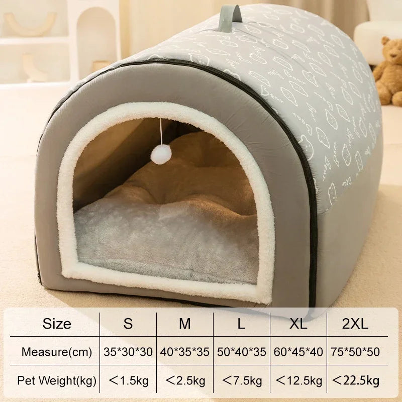 1PC Dog Cave 2 in 1 Detachable Covered Cat Bed with Ball Pendant Cat Hideaway House, Warm Washable Cozy Dog Beds for Large Dogs