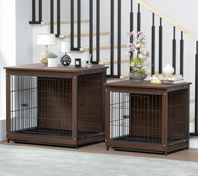 High-end Dog Crate Wooden Pet Kennel Cage End Table Indoor Furniture Brown Cage