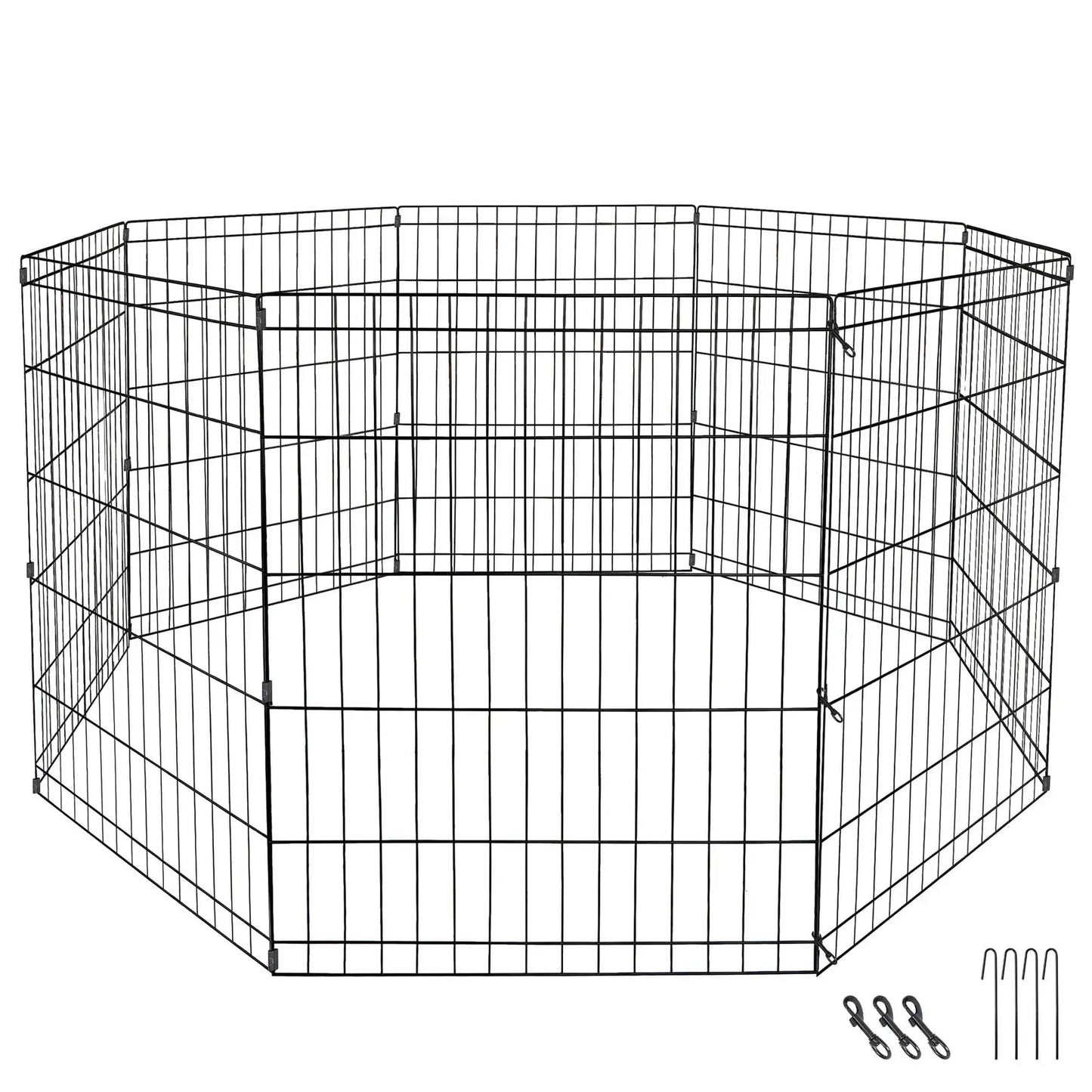 24" Dog Playpen Crate 8 Panel Fence Pet Play Pen Exercise Puppy Kennel Cage Yard