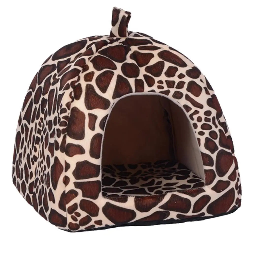 Soft Strawberry Leopard Dog Cat House Tent Kennel Doggy Winter Warm Cushion Basket Animal Bed Cave Pet Supplies