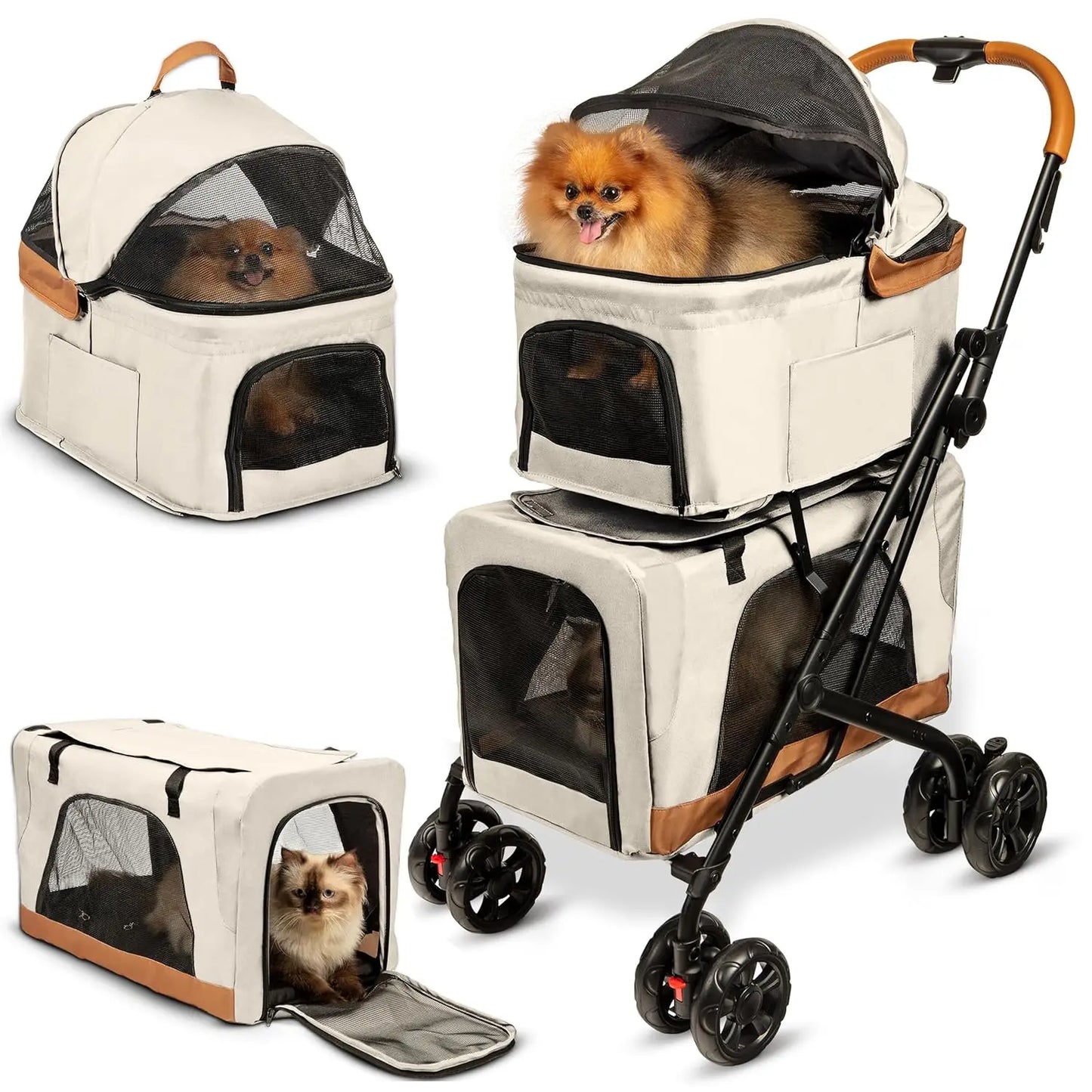 Double Pet Stroller with Detachable Carrier Ideal for 2 Dogs or Cats Compact Convenient Design Easy Assembly Double Dog Stroller