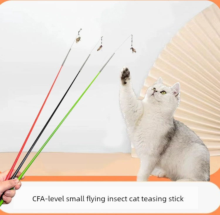 CFA Competition Level Cat Teaser Can Replacement Head Artificial Little Flying Insect Feather Lengthening Bar Self-Hi Relieving Stuffy Cat Toy