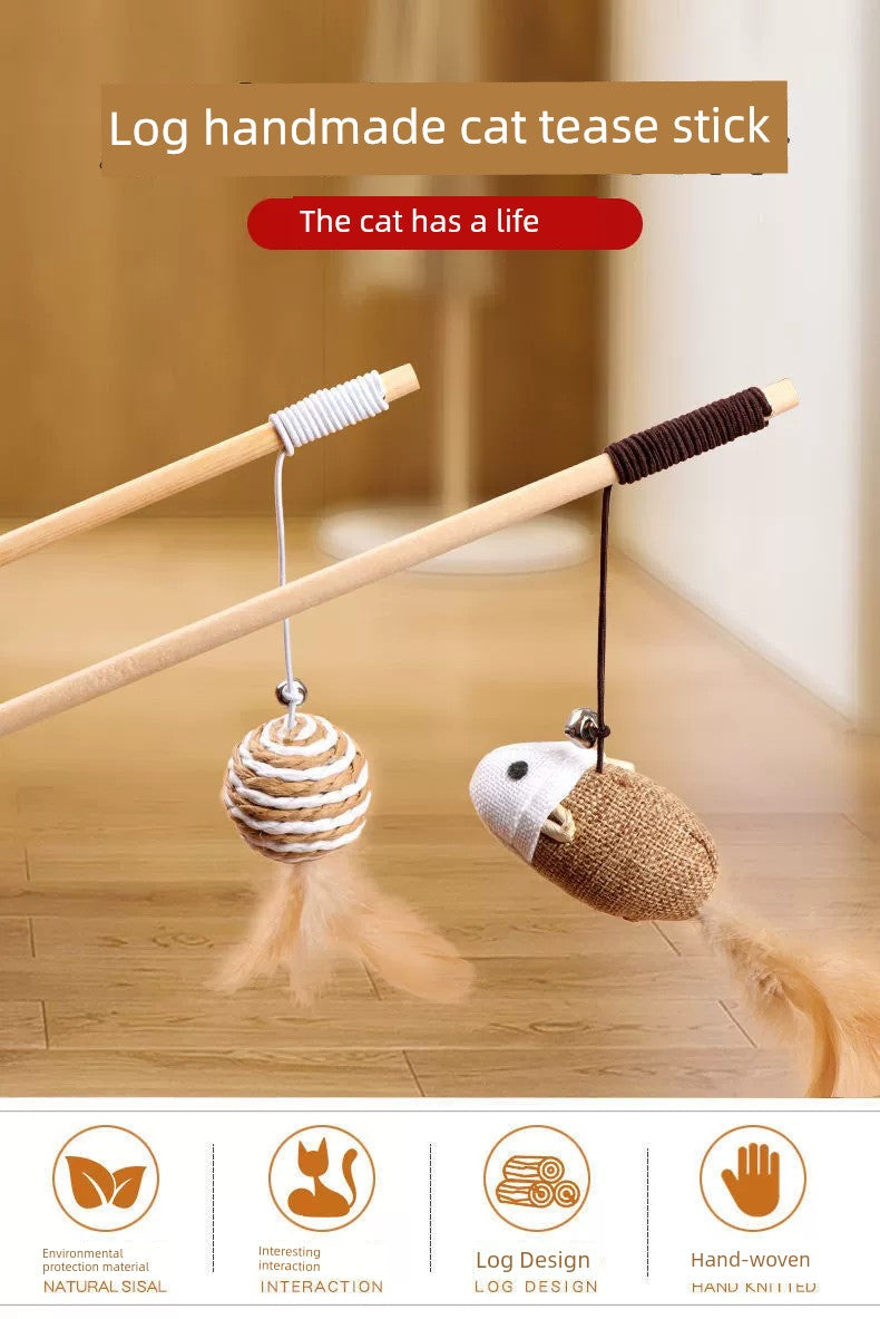 Relieving Stuffy Handy Gadget Long Brush Holder with Bell Mouse Cat Pole Toy