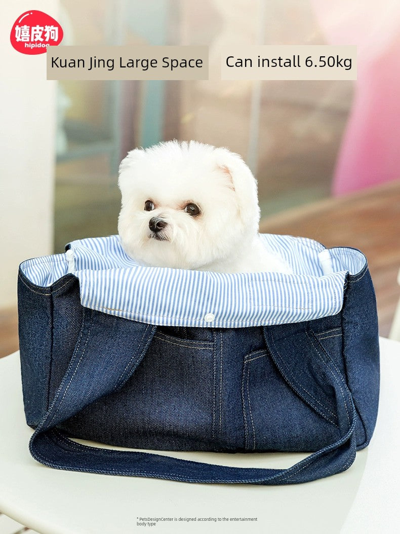 Portable Shoulder Crossbody Large Capacity Denim Canvas Dog Bag