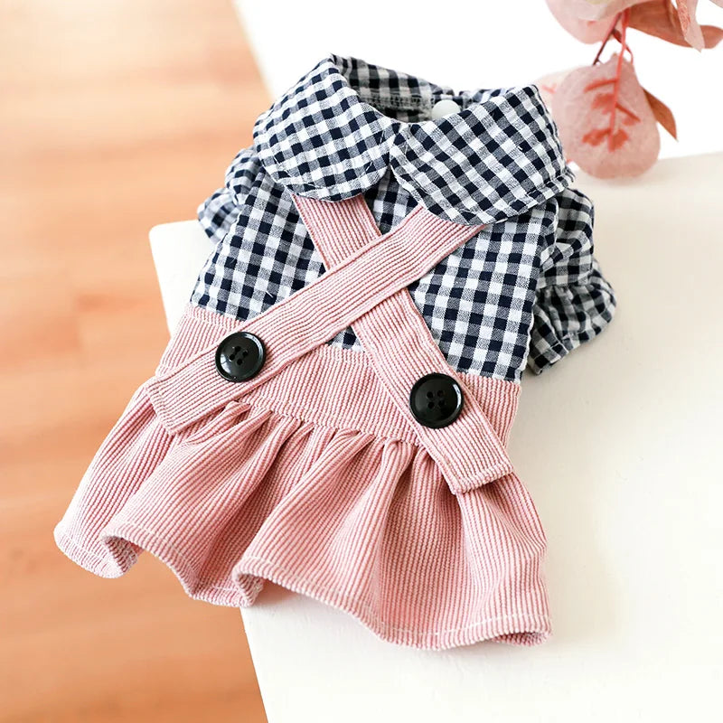 PETCIRCLE Dog Clothes Black Button Plaid Dress For Small Medium Dogs Cat Spring Summer Pet Clothing Dog Costume Supplies Skirt