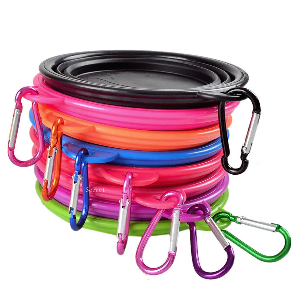 Collapsible Pet Silicone Dog Food Water Bowl Outdoor Camping Travel Portable Folding  Supplies   Dishes with Carabiner