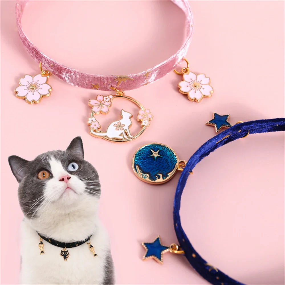 Multicolor Cat Collar Pet Collar Kitten Dog Tie Adjustable Neck Strap Cute Moon Star Puppy Cat Necklace Pets Accessories