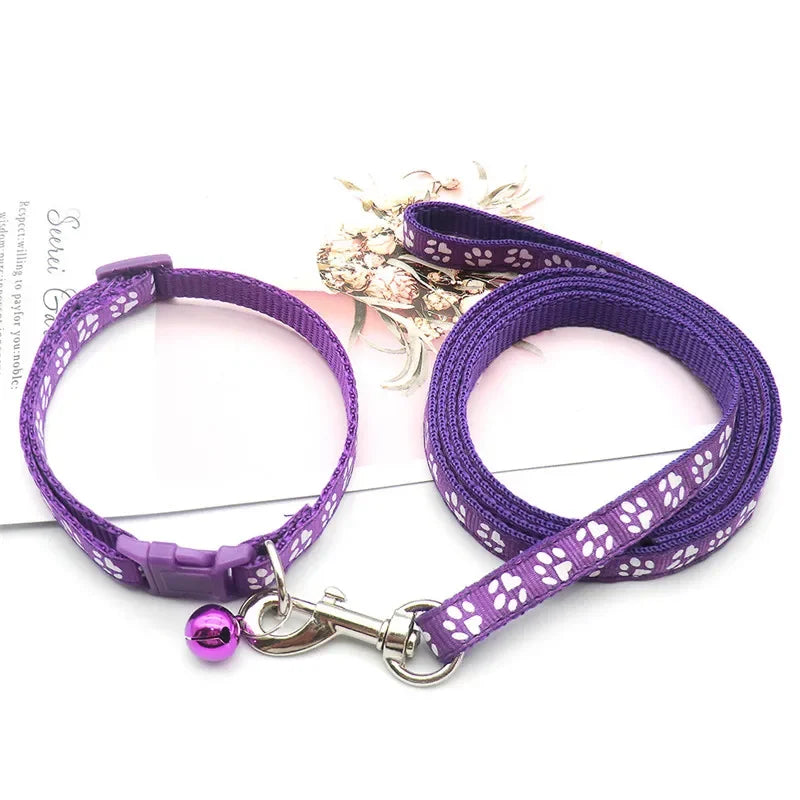 Cute Dog Paw Print Pet Traction Rope Puppy Collar Set Multiple Colors Adjustable Puppy Cat Accessories Pet Supplies 1.2M