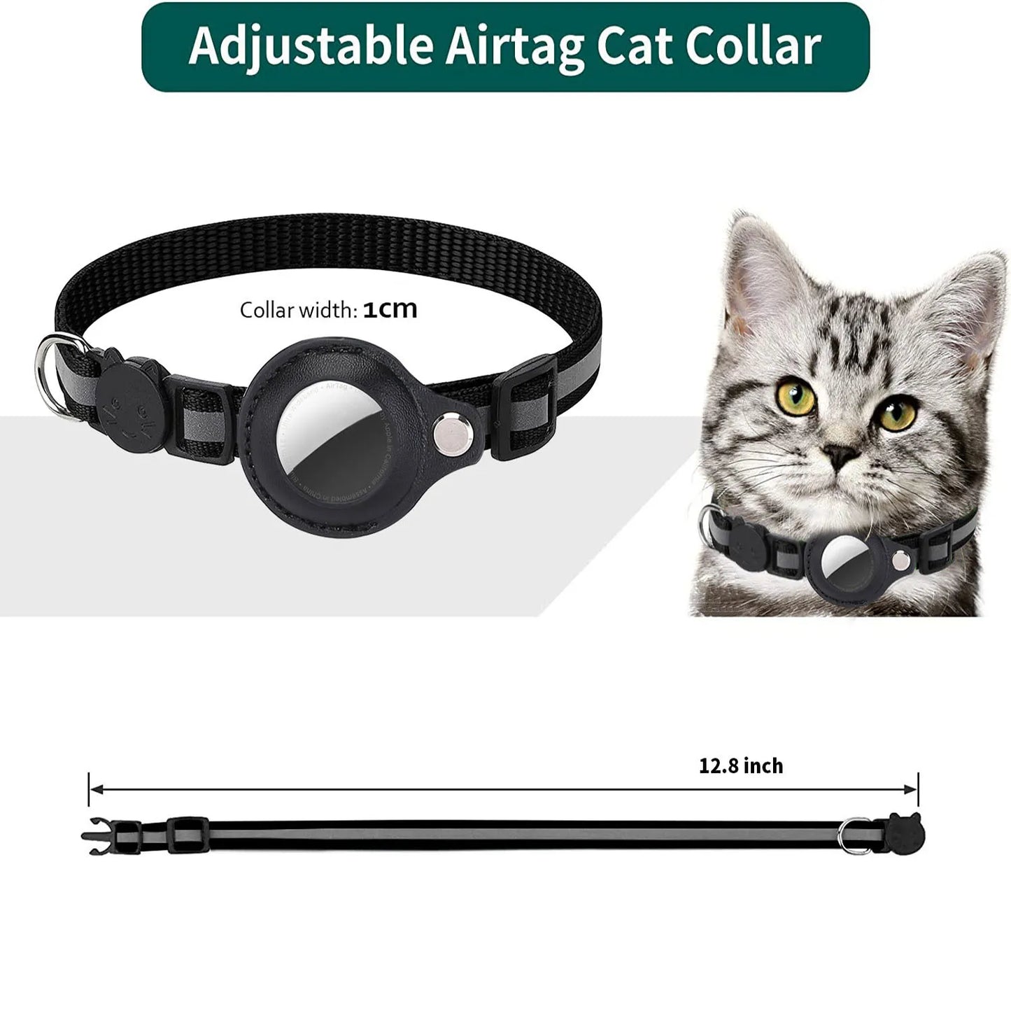 Porte-étiquette d'air pour chat, collier à bandes réfléchissantes détachables, collier réglable pour chaton, collier étanche pour chat, étui pour étiquette d'air pour animaux de compagnie