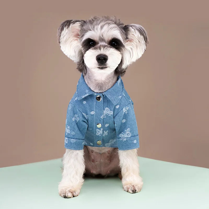 Autumn Winter Dog Denim Shirt Fashion Dog Warm Clothes Bear Print Dog Jean Vest Chihuahua Bichon Pet Clothing Puppy Costume