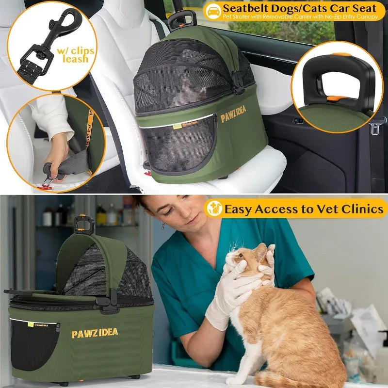 PAWZIDEA Double Pet Stroller for 2 Cats Dogs Small & Medium, TSA Airline Approved Cat Carrier Expandable, Cat Stroller