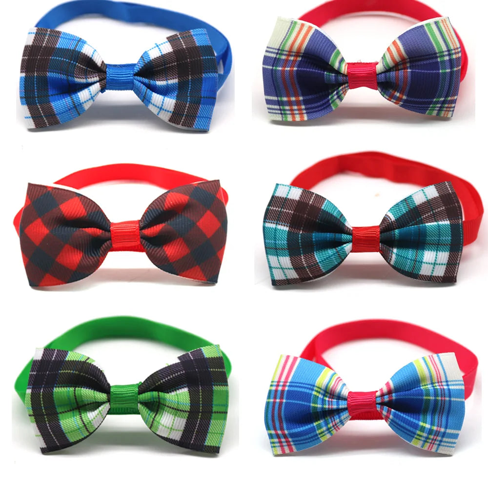 20 Pcs Pet Supplier Grid Design Dog Cat Bow Tie Adjustable Dog Collar Necktie Pet Grooming Accessories For Small Dog