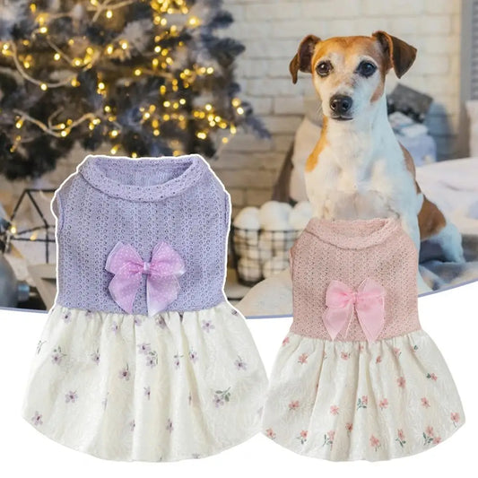 Adorable  Stylish Sweet Ladylike Dog Dress Cotton Dog Clothes Bow Tie   for Daily Life