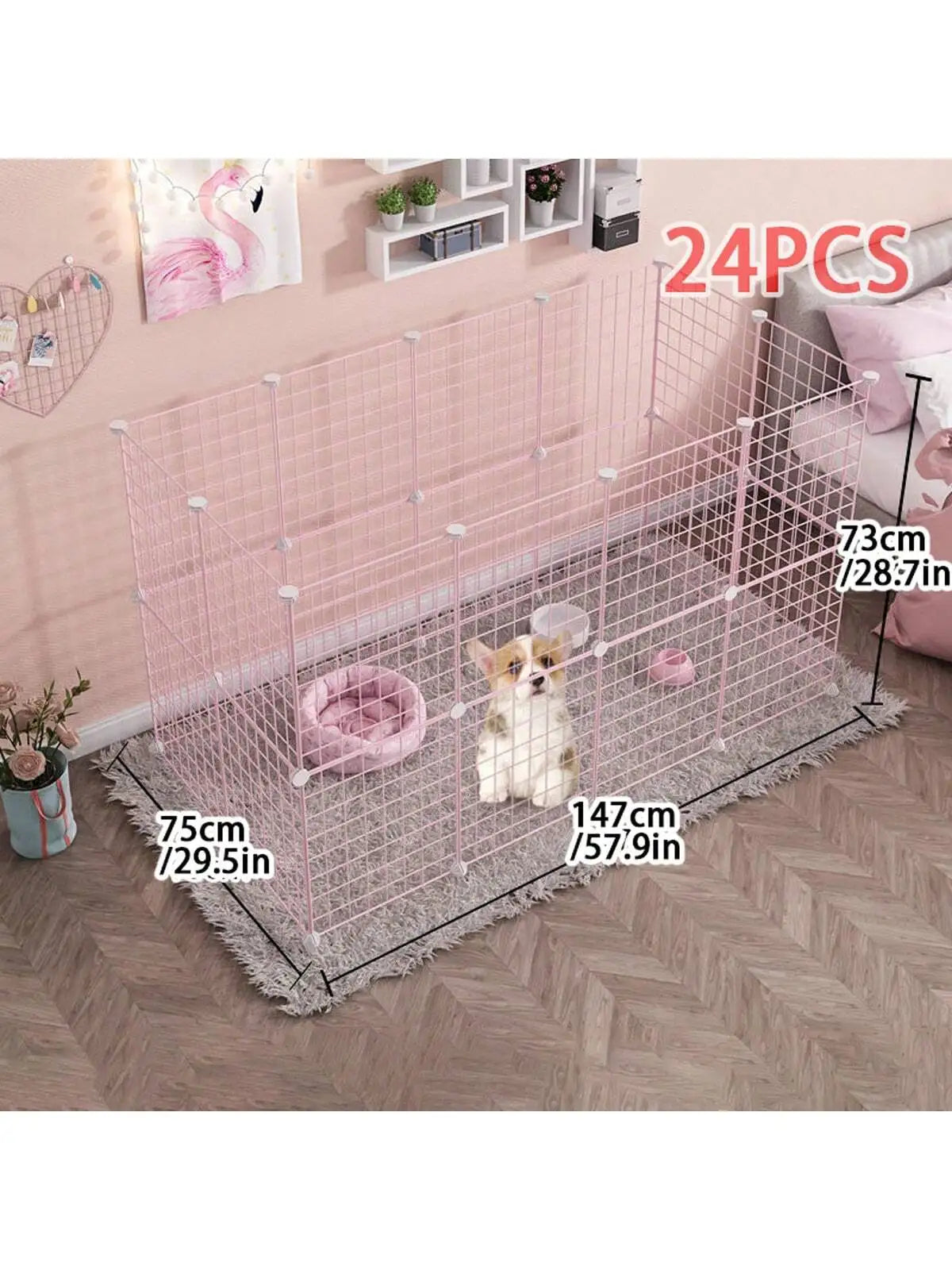 Pink dog pet fence Indoor isolation dog cage Small dog iron guardrail Free combination pet fence for cats and dogs