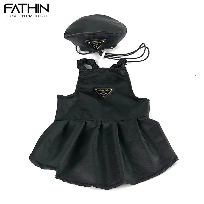 FATHIN Luxury Style Pet Skirt French Bulldog Strap Black Dress for Small Medium Dogs Cats XS-XXL