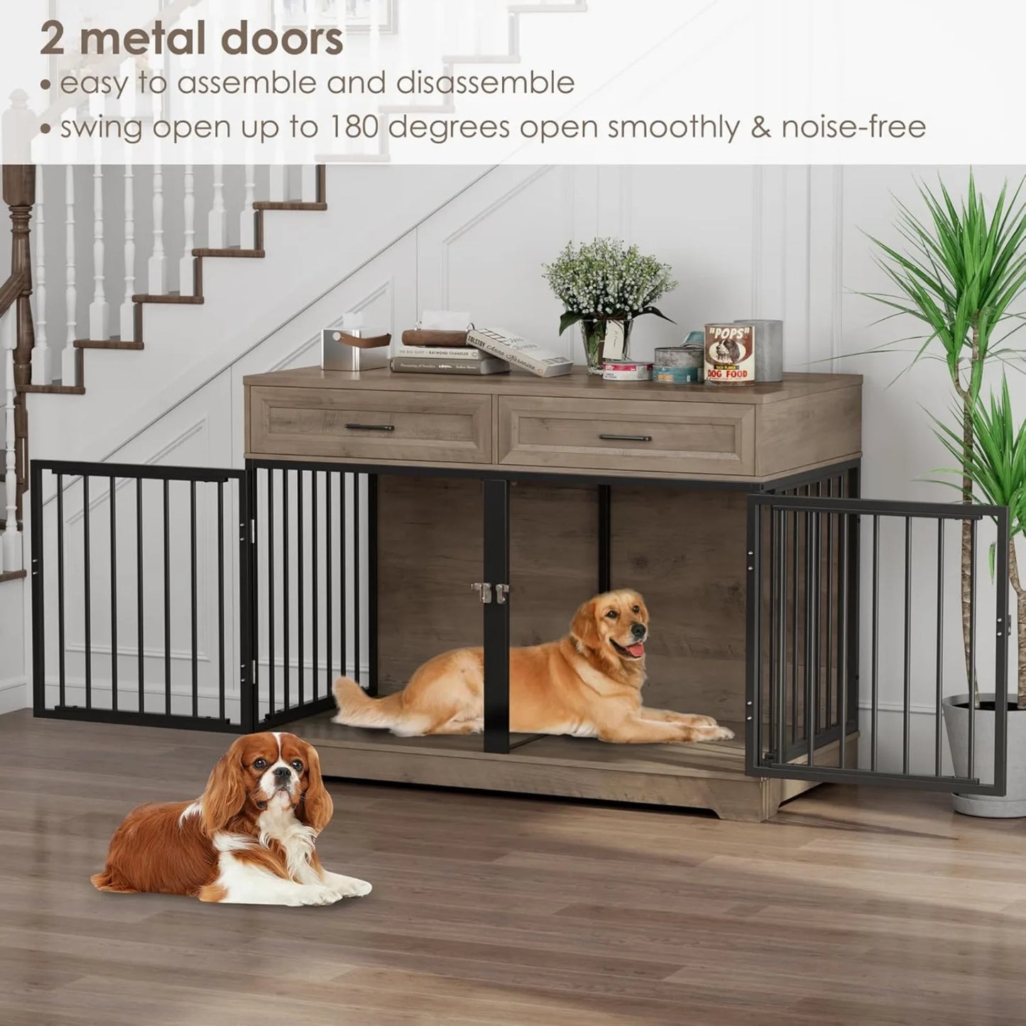 US Dog Crate Furniture 47" Wooden Dog Kennels for Dogs Indoor with a Removable Divider for Large/Medium/Small Dogs