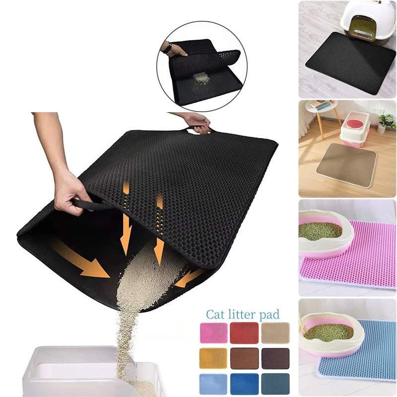 Almohadilla de arena para gatos de EVA de doble capa, impermeable, antideslizante, con filtro para cuenco de arena, colchón lavable para perros y gatitos, alfombrilla para el suelo, suministros de limpieza para mascotas