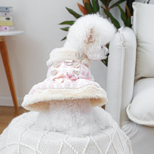 1PC Pet Clothing Dog Cat Autumn/Winter Thick Butterfly Pink Princess Dress Suitable for Small and Medium sized Dogs