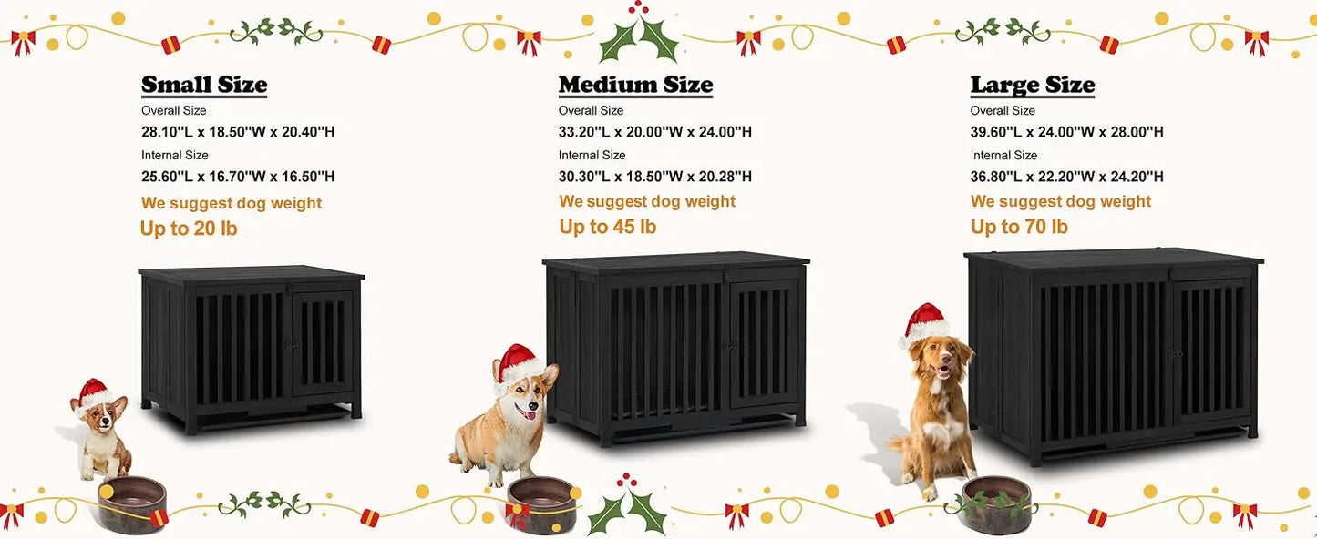 Wooden Dog Crate Furniture, Dog Kennel Pet House End Table, Solid Wood Portable Foldable Indoor Cage for Dogs,