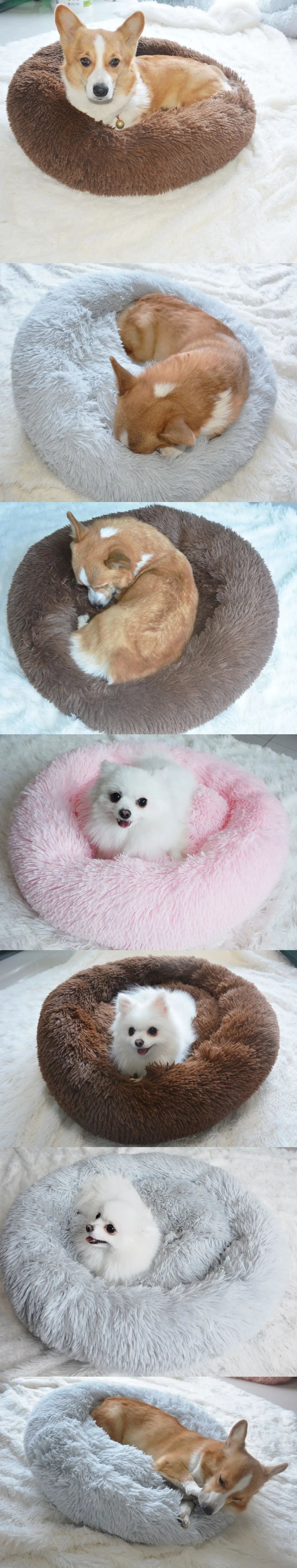 Round Long Plush Dog Bed for Indoor Cat Bed Cat Cushion Puppy Sofa Mat Cat Sleep Nest Pet Cat Cushion Bed