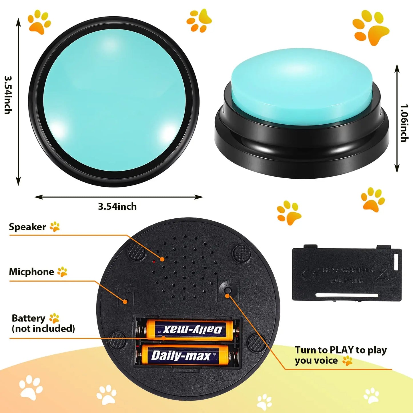 Pet Training Recordable Talking Sound Button Hexagonal Paw Pattern Speak Answering Interactive Voice Dog Toy For Communication