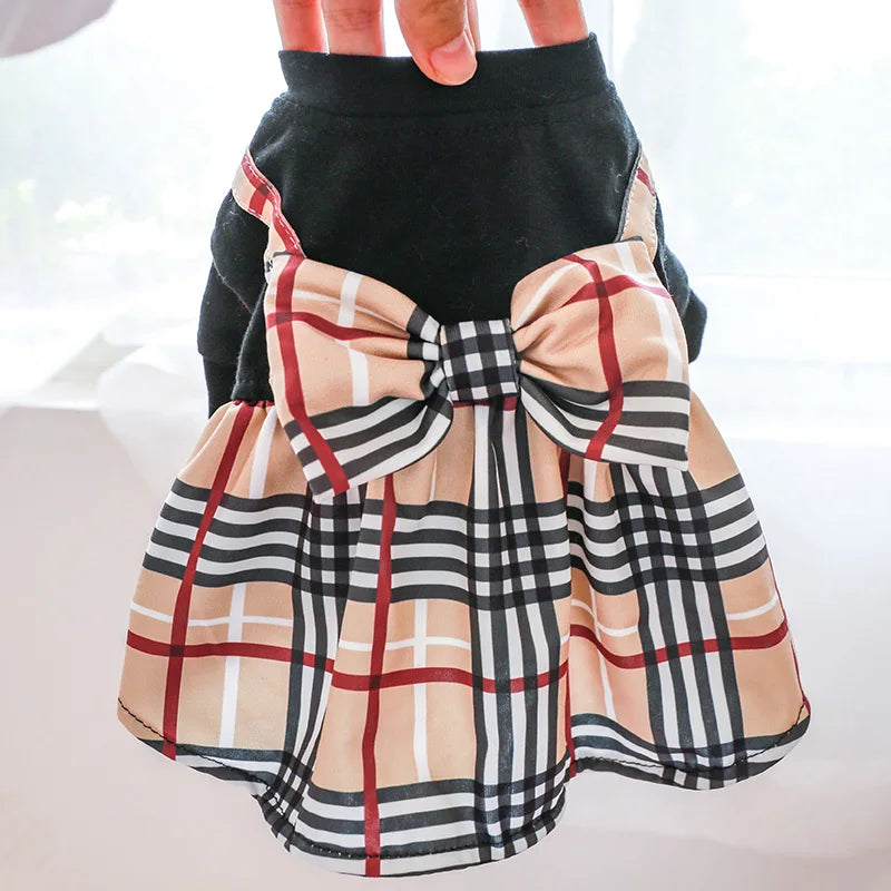 Pet Dog Cat Clothes Spring Summer Dress Big Bow Plaid Puppy Floral Print Skirt Casual Tutu Coat Dress For Small Dog Pet Apparel