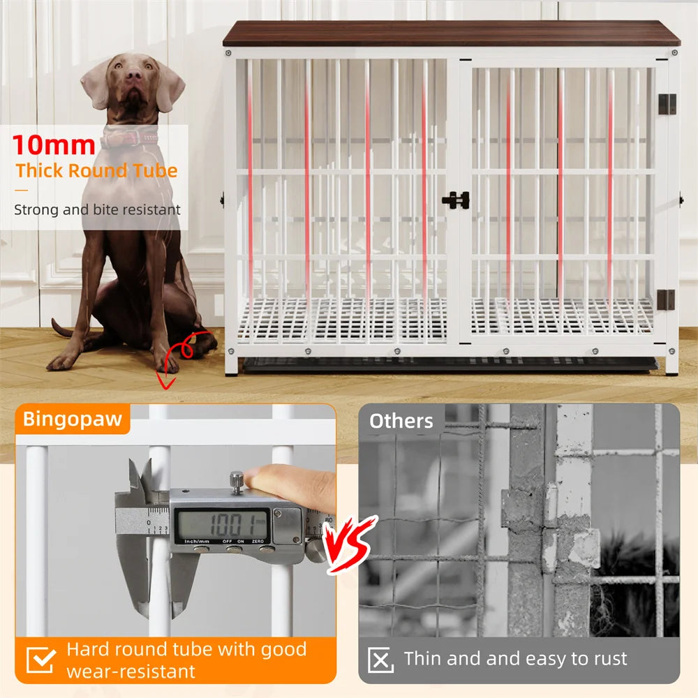 Large Wooden Dog Crate Indoor Furniture Style Elevated Pet Dog Cage Kennel End Table Lattice Playpen with 3 Doors Removable Tray