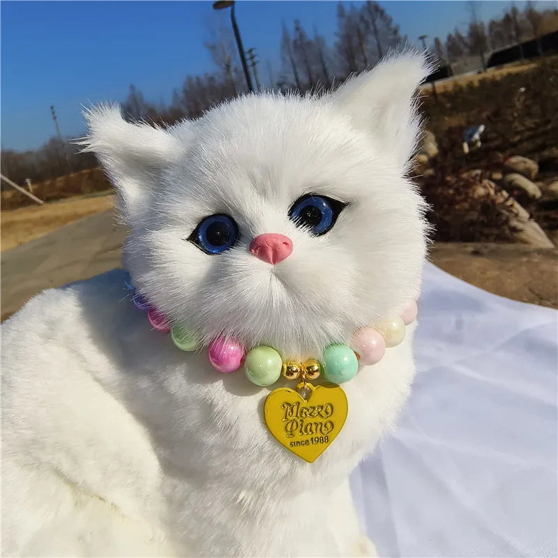 Simple Heart Letters Pendant Pet Pearl Necklace Cute Neck Decoration for Cat Puppy Dog High-grade Gift Cat Collar Pet Accessorie