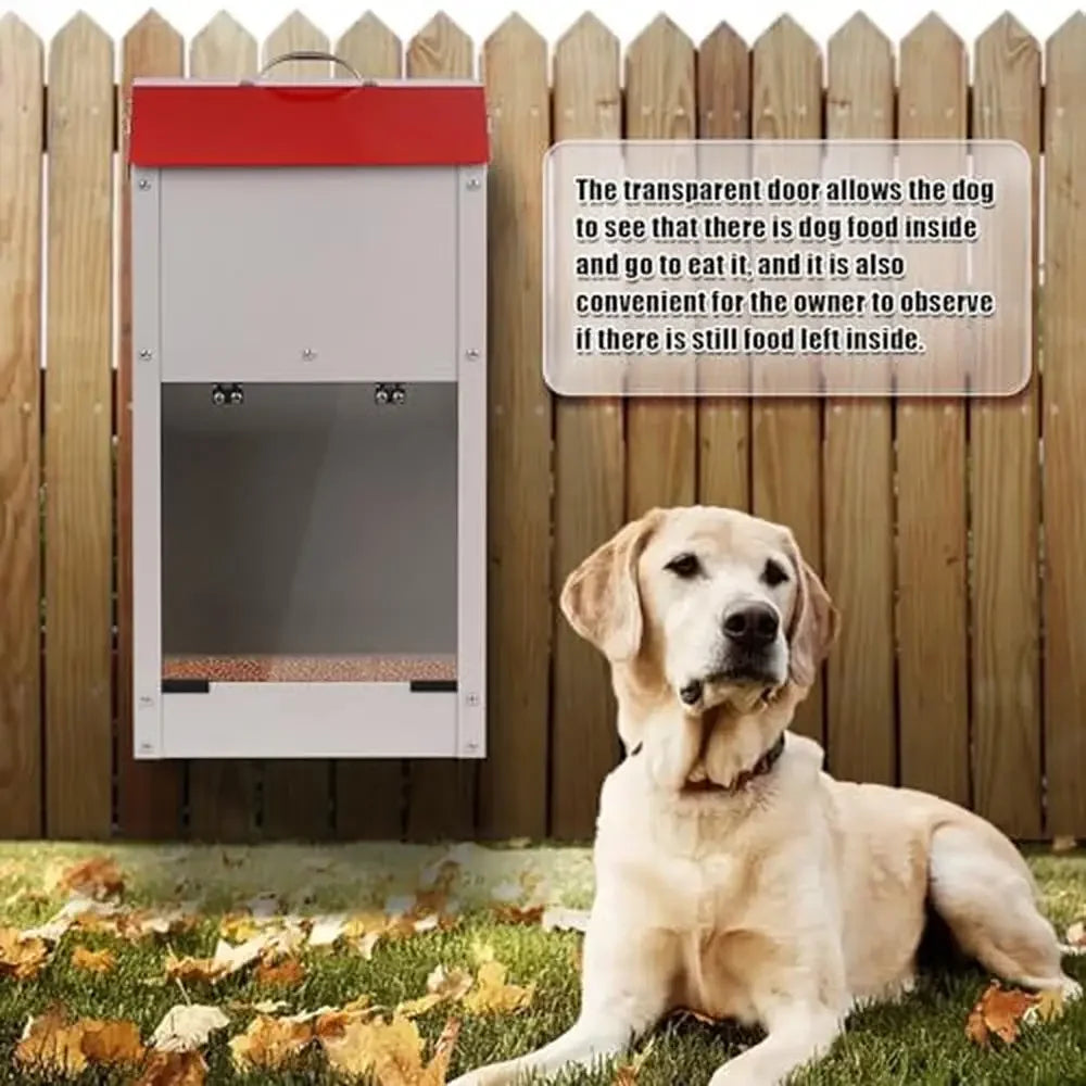 Large Breed Dog Food Dispenser Gravity Feeder 25lbs Galvanized Steel Automatic Pet Feeder Handles Outdoor Wall Mount Easy Move