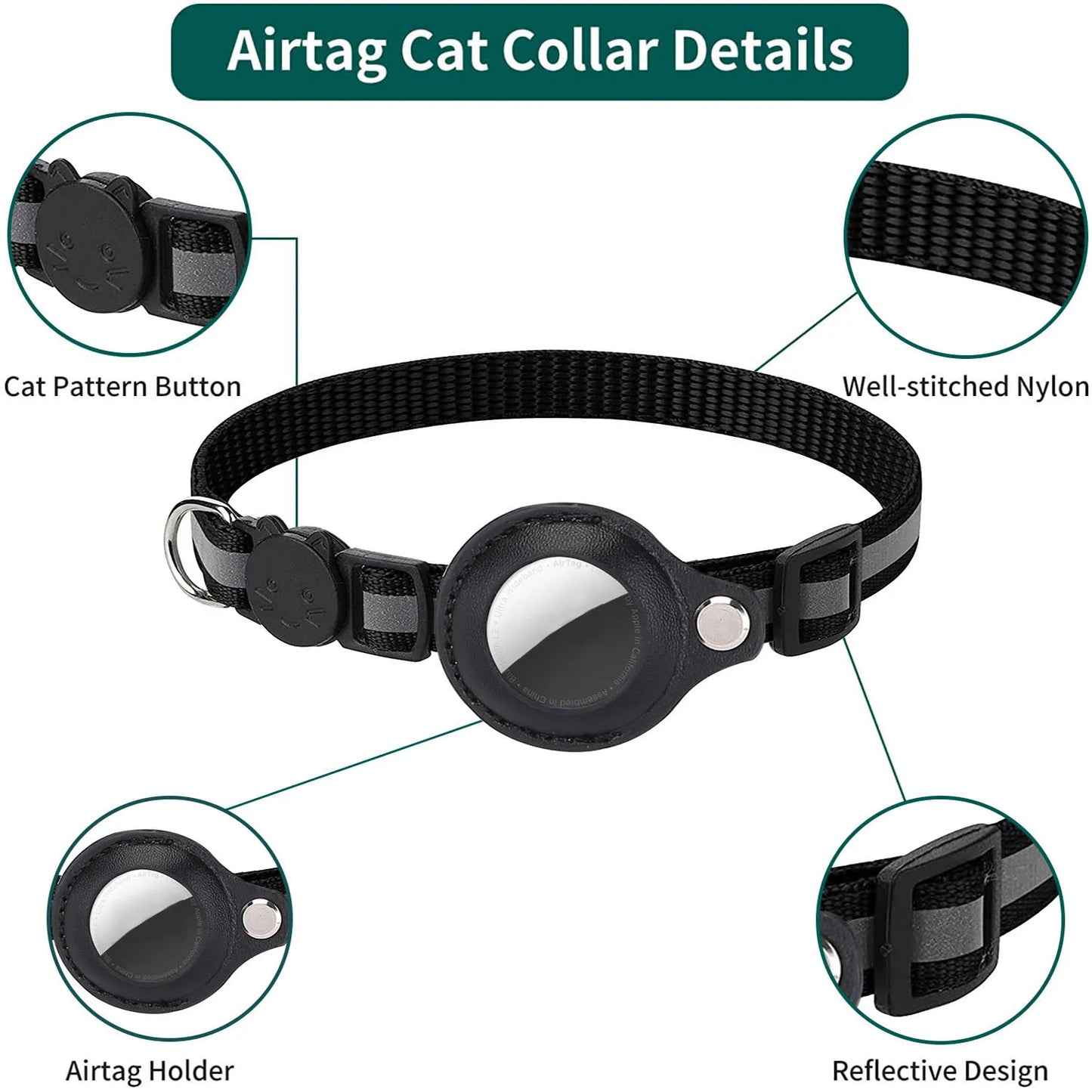 Porte-étiquette d'air pour chat, collier à bandes réfléchissantes détachables, collier réglable pour chaton, collier étanche pour chat, étui pour étiquette d'air pour animaux de compagnie