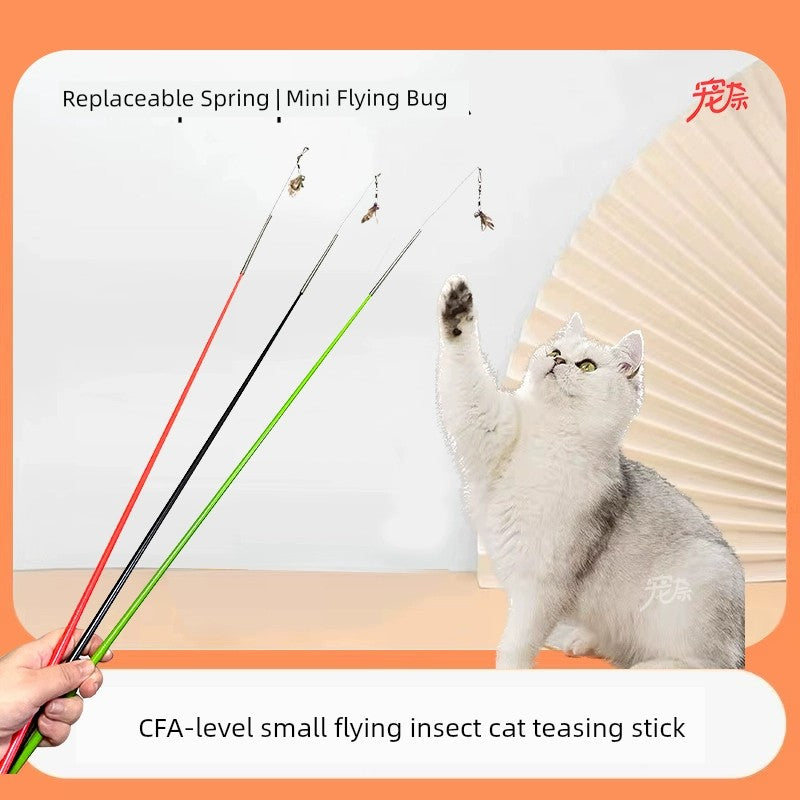 CFA Competition Level Cat Teaser Can Replacement Head Artificial Little Flying Insect Feather Lengthening Bar Self-Hi Relieving Stuffy Cat Toy