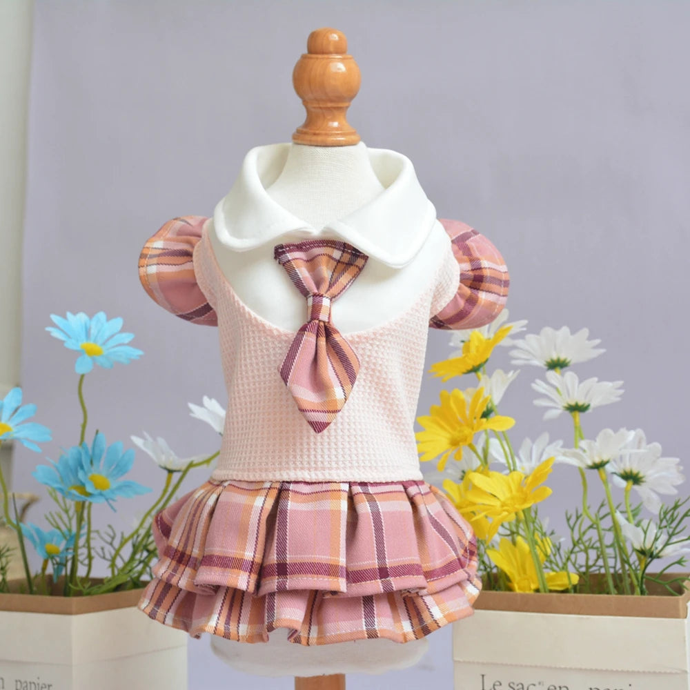 Plaid Dog Dresses Doggie Sweatshirt Pet Clothes Puppy Girl Breathable Skirt Doggy Dress Outfits Apparel Dog Cat Pet Costume