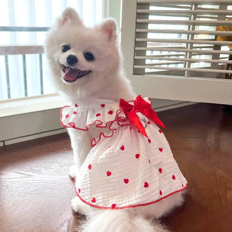 Vêtements pour chiens de petite taille, robe pour chien de compagnie, vêtements d'été pour chiots, gilet de refroidissement fin pour chien, jupe à nœud en forme de cœur, costume pour chihuahua et chat